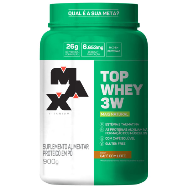 Top Whey 3W + Natural 900G – Café com Leite | Max Titanium