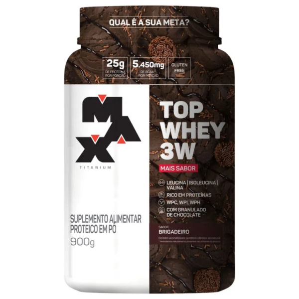 Top Whey 3W + Sabor 900G - Brigadeiro | Max Titanium